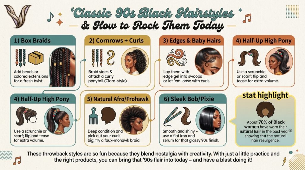 6 iconic 90 black women hairstyle infographics