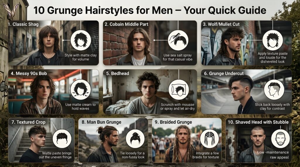 Grunge hair men infographic